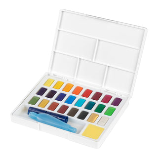 Solid Watercolour Box of 24 with Sponge and Water Brush