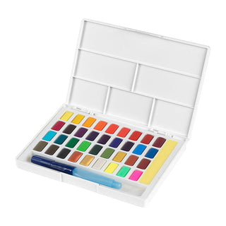Solid Watercolour Box of 36 with Sponge and Water Brush
